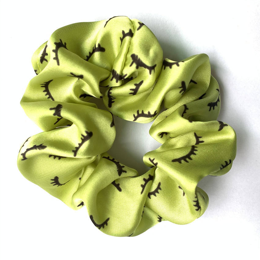 Hot Sale Custom Scrunchies Color Pink Purple Eyelash Printed Scrunchies