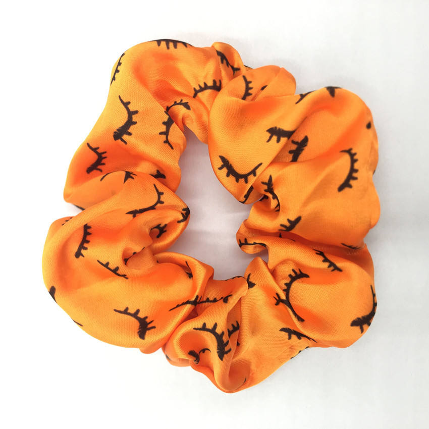 Hot Sale Custom Scrunchies Color Pink Purple Eyelash Printed Scrunchies