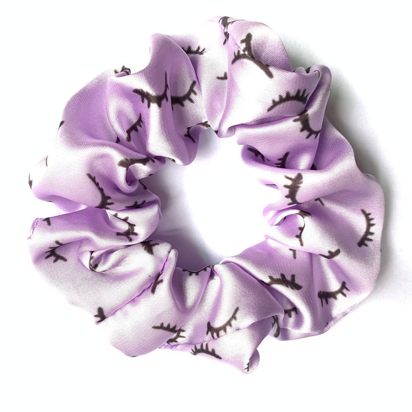 Hot Sale Custom Scrunchies Color Pink Purple Eyelash Printed Scrunchies