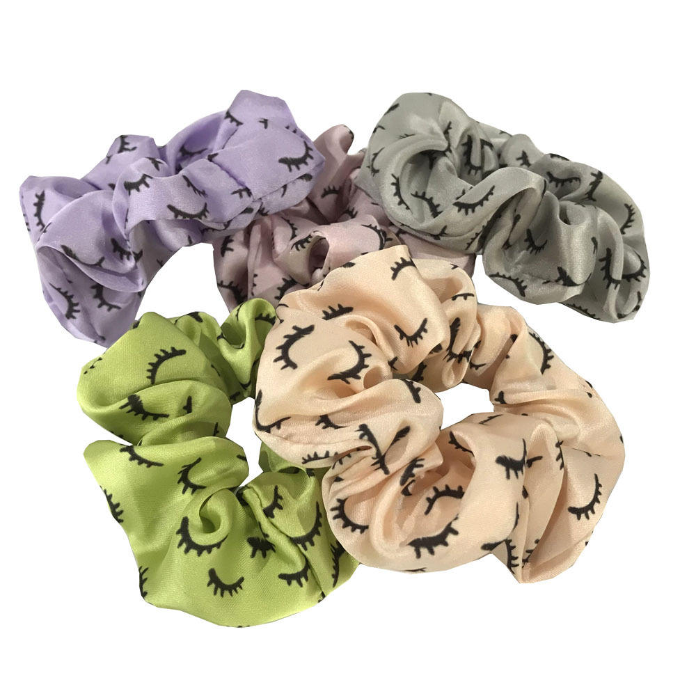Hot Sale Custom Scrunchies Color Pink Purple Eyelash Printed Scrunchies
