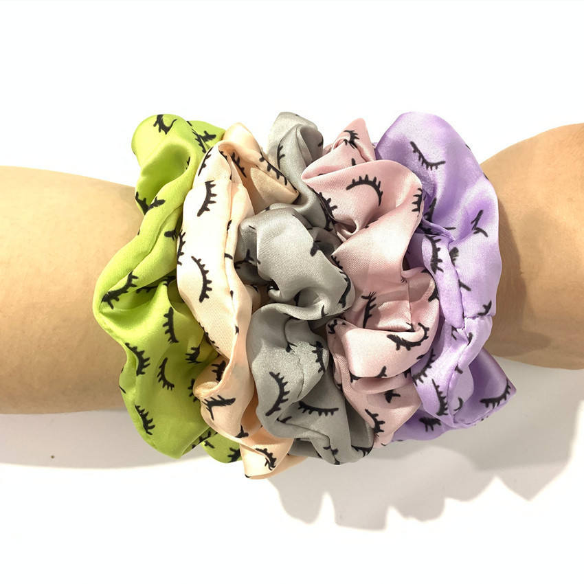 Hot Sale Custom Scrunchies Color Pink Purple Eyelash Printed Scrunchies