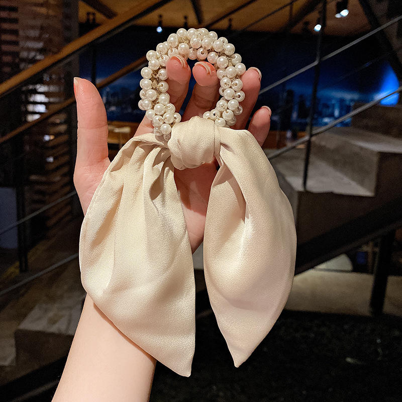 Wholesale Custom Pearl Hair Scarf Scrunchies Women Bowknot Ties