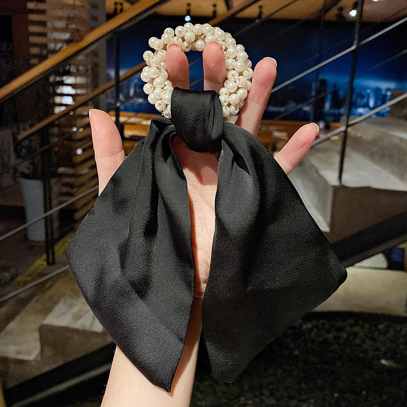 Wholesale Custom Pearl Hair Scarf Scrunchies Women Bowknot Ties