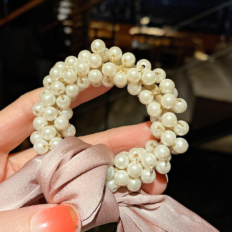 Wholesale Custom Pearl Hair Scarf Scrunchies Women Bowknot Ties