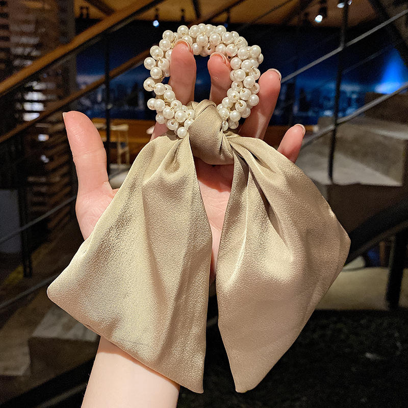 Wholesale Custom Pearl Hair Scarf Scrunchies Women Bowknot Ties