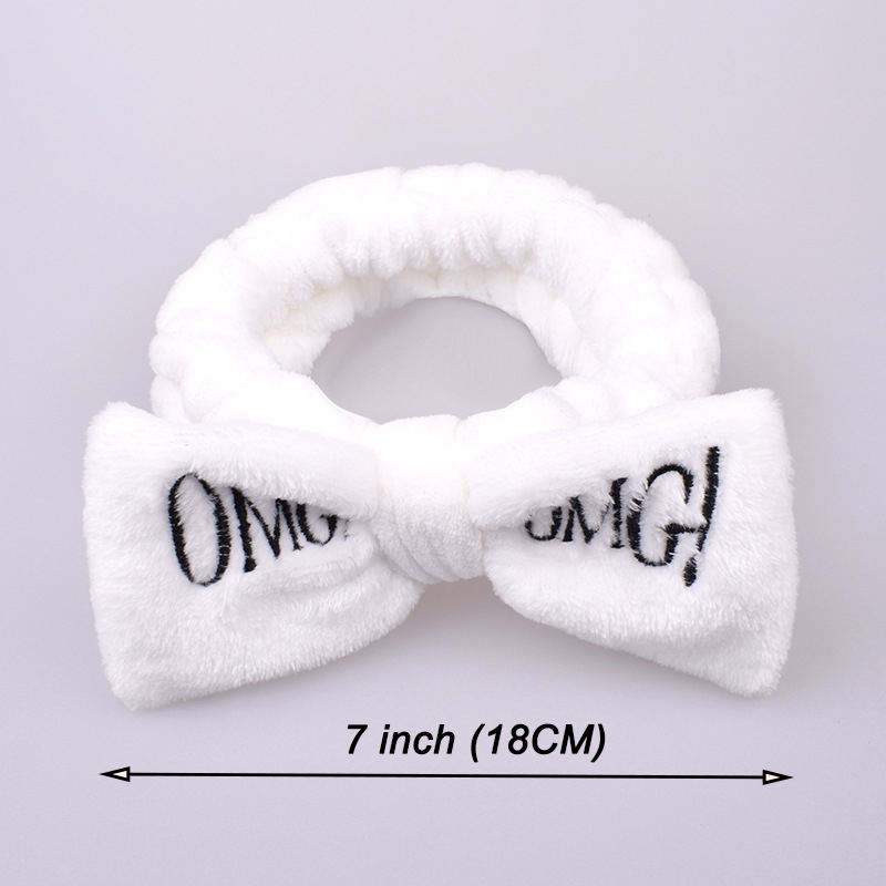 Hot Sale Girls Cute Face Washing Plush Hairband Omg Letters Bow Coral