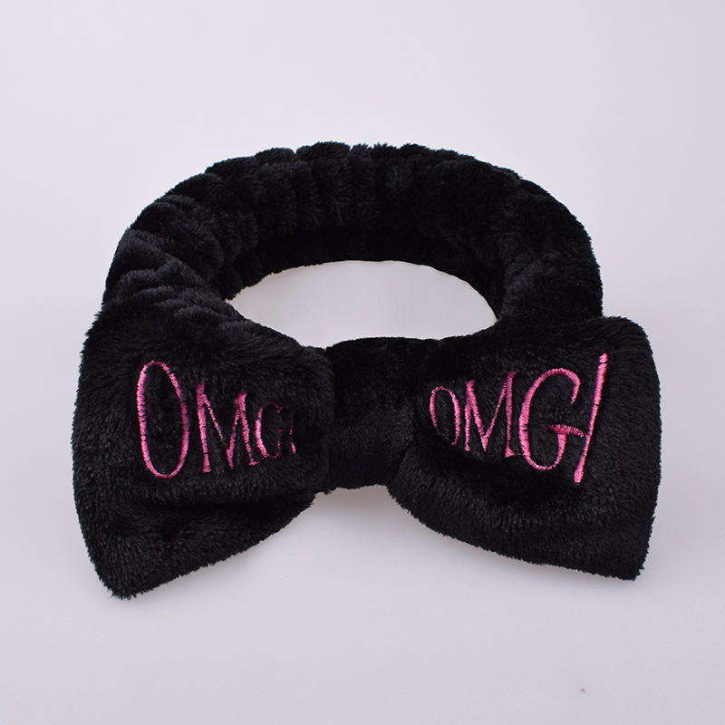 Hot Sale Girls Cute Face Washing Plush Hairband Omg Letters Bow Coral